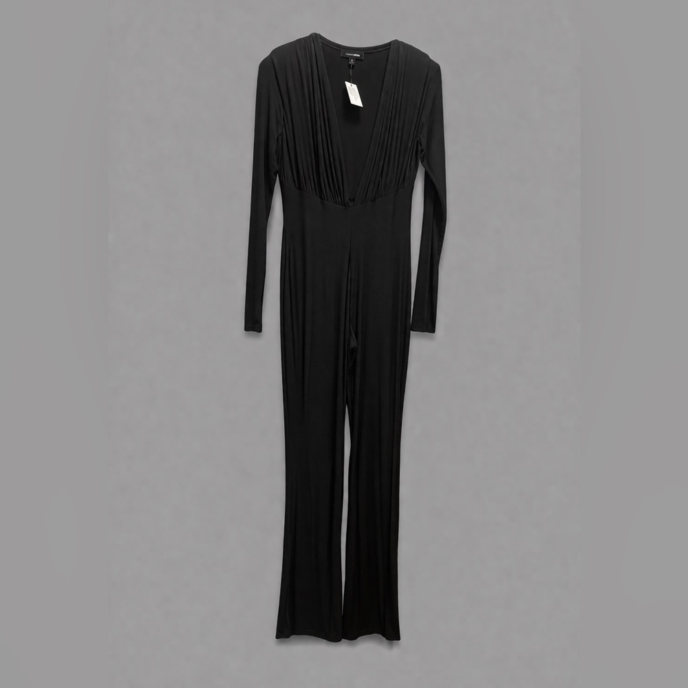 Naked Wardrobe Black long sleeve v neck  jumpsuit